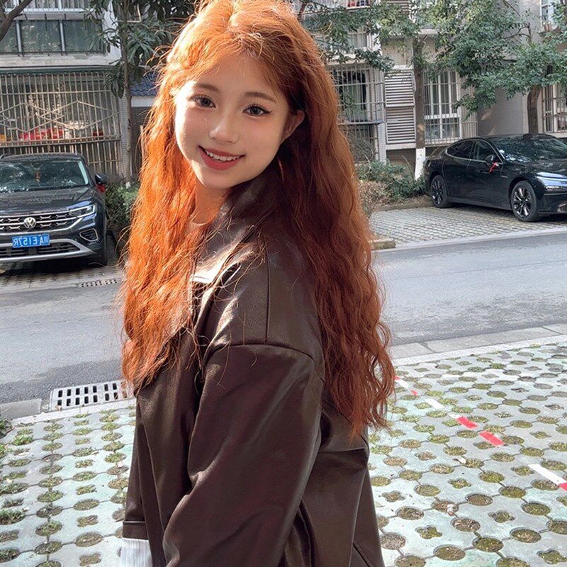 脏橘色假发女前蕾丝中分长卷发羊毛卷lolita修脸网红jk全头整顶