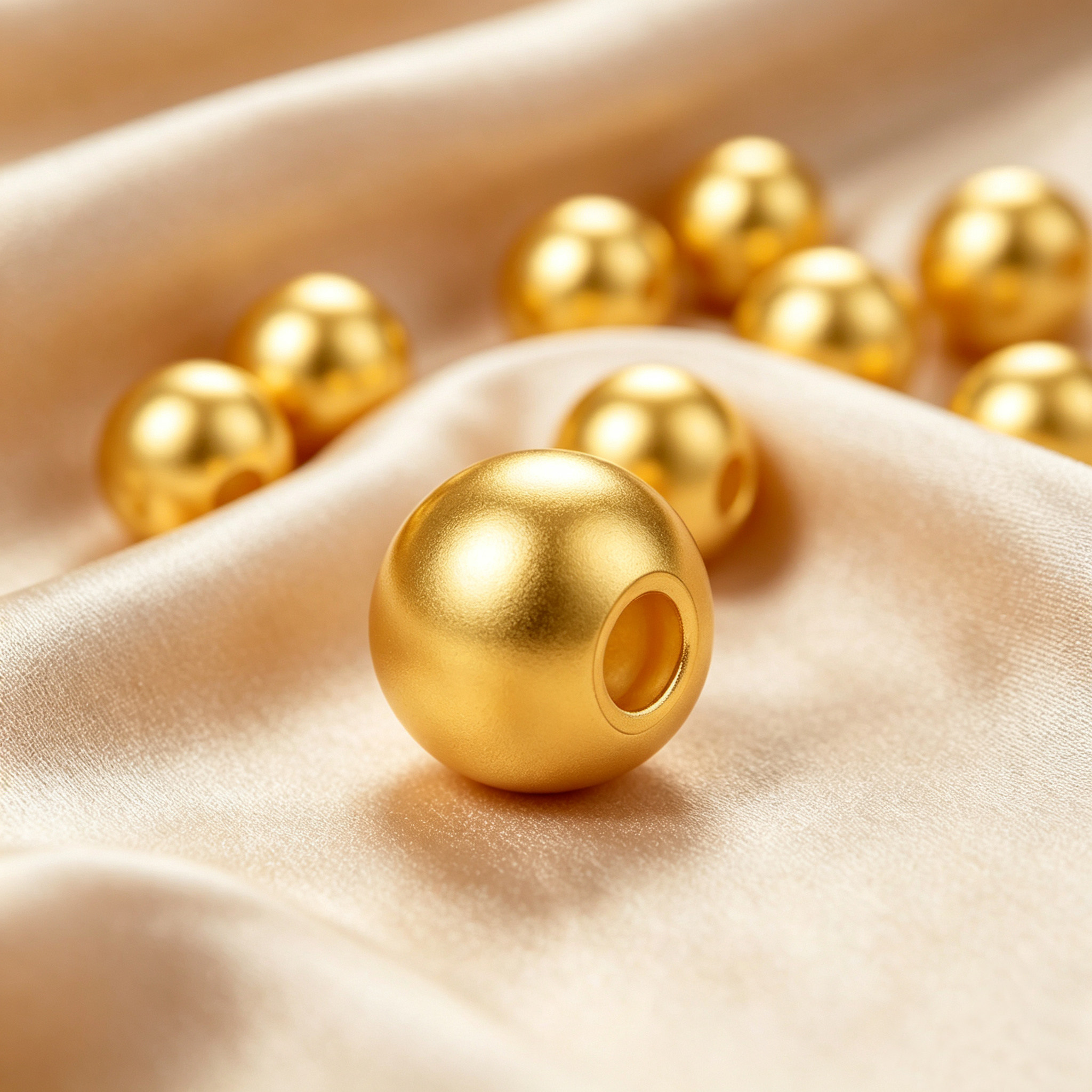 【儒妃】黄金转运珠黄金手链足金999小金珠散珠串珠光面3D硬金