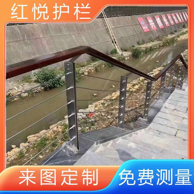 304/201不锈钢钢丝绳护栏 桥梁护栏 河道 景观 景区绳索栏杆立柱图片