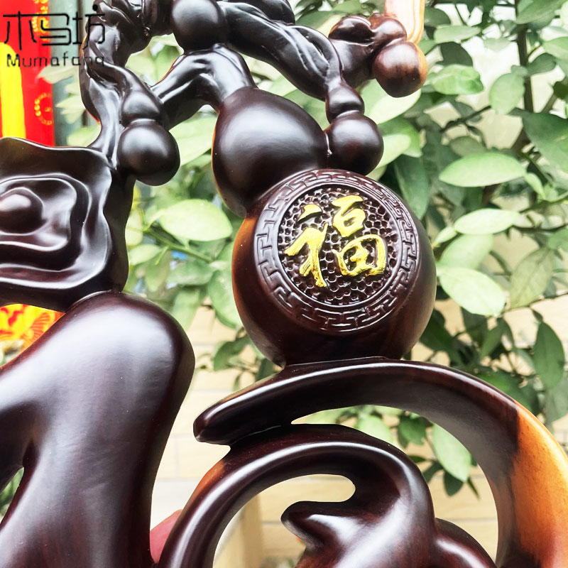 黑檀木雕福字摆件家居客厅电视柜酒柜摆设创意简约实木装饰工艺品