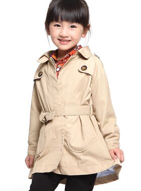 女童风衣春秋棉质薄款经典外套中长腰带小孩儿童宝宝小大衣风衣