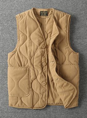阿美咔叽美式复古猎装弯月口袋棉服内胆绗缝夹棉冬季保暖内搭马甲