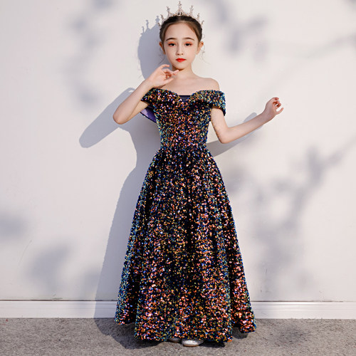 女童礼服亮片宴会演出服儿童高端洋气钢琴走秀晚礼服艺考公主裙冬