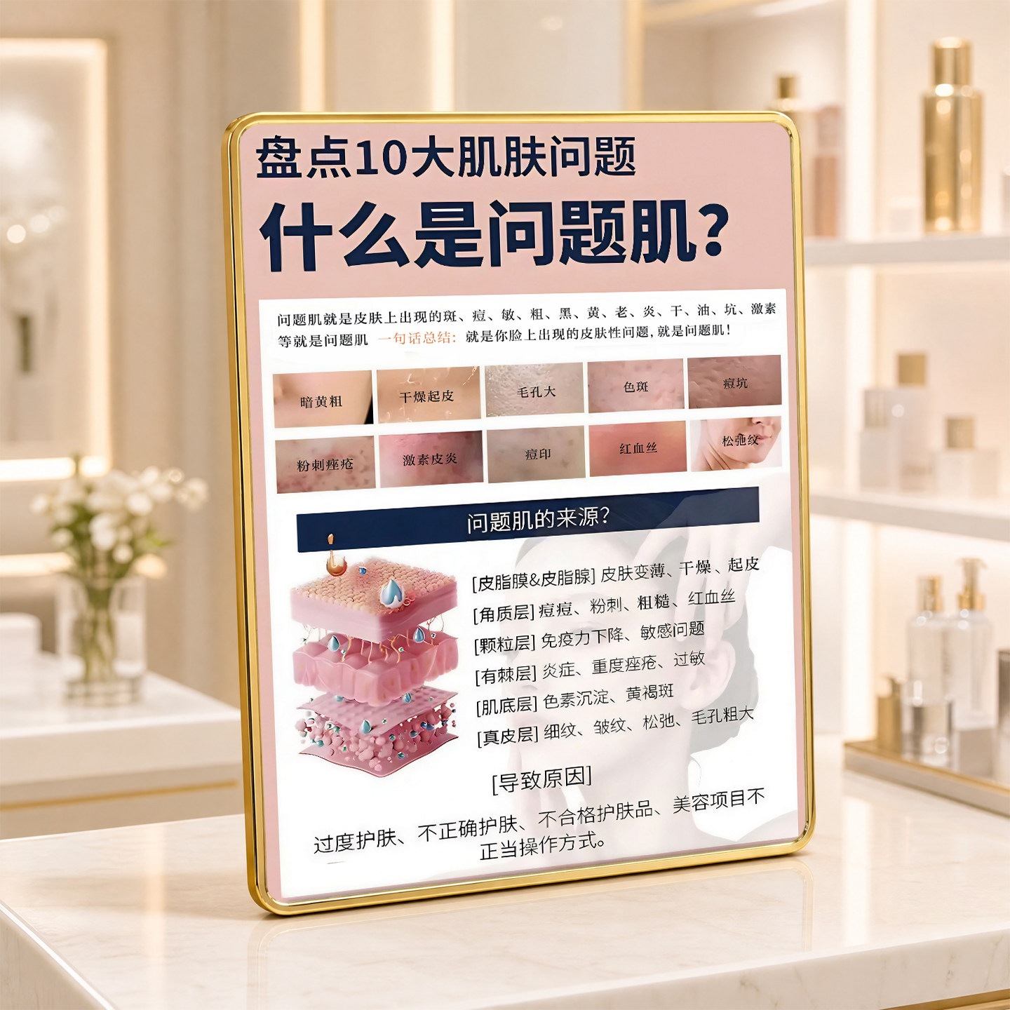 十大问题肌成因护肤知识科普美容院肌肤管理店内摆件拓客引流好物