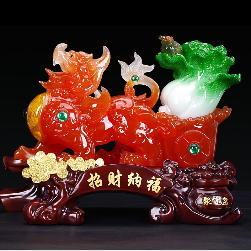 招财玉貔貅摆件 白菜皮丘金蟾摆设 家居客厅装饰店铺乔迁开业礼品