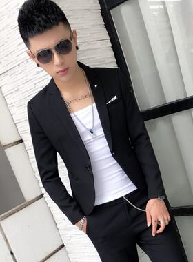 2021紧身新款男士西服韩版潮流休闲男修身短外套帅气夜店小码西装