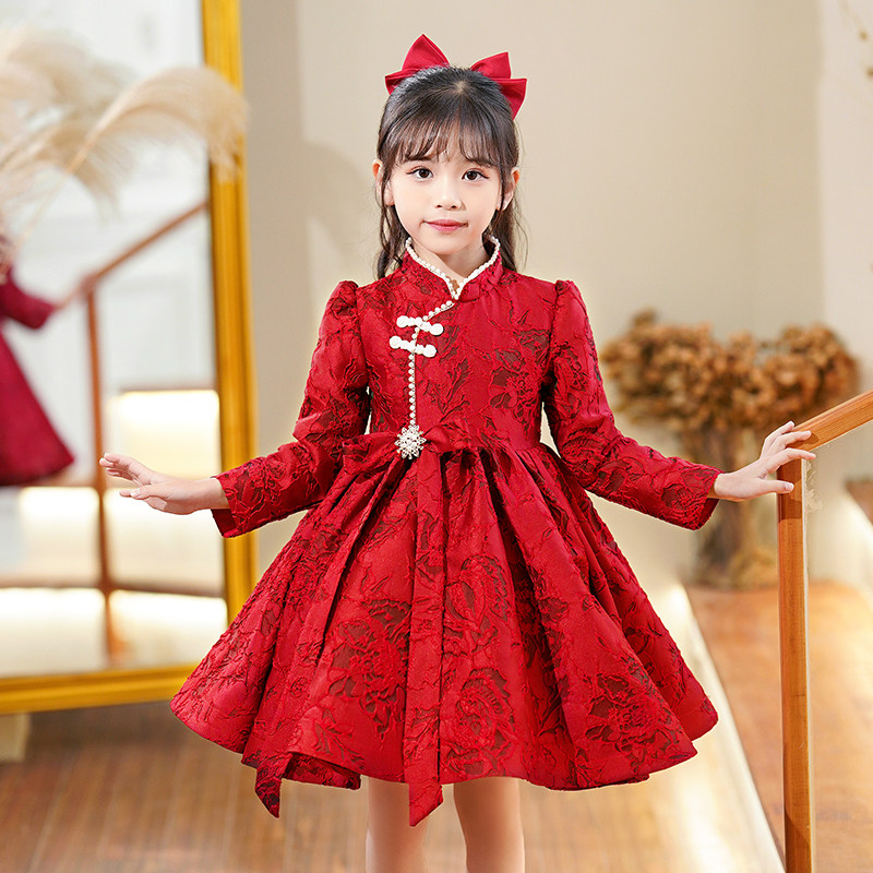 女童洋装春秋2023春装儿童公主裙秋冬款童装旗袍元宵节汉服裙子