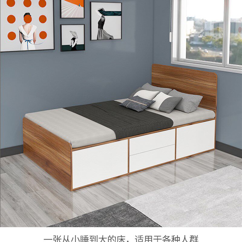 简约小户型实木榻榻米床 白桦木地台床带抽屉收纳组合式 1200mm储