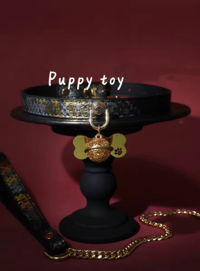 「puppy toy」镭射黑银蛇纹铃铛项圈chocker情侣项链颈圈定制刻字