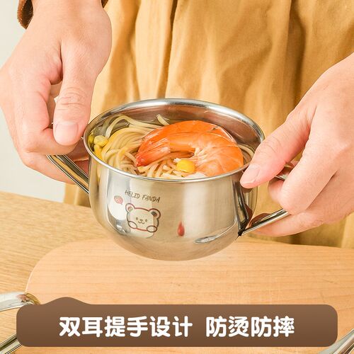 304不锈钢双耳碗儿童碗宝宝碗餐具吃饭勺子套装饭碗餐盘辅食碗学