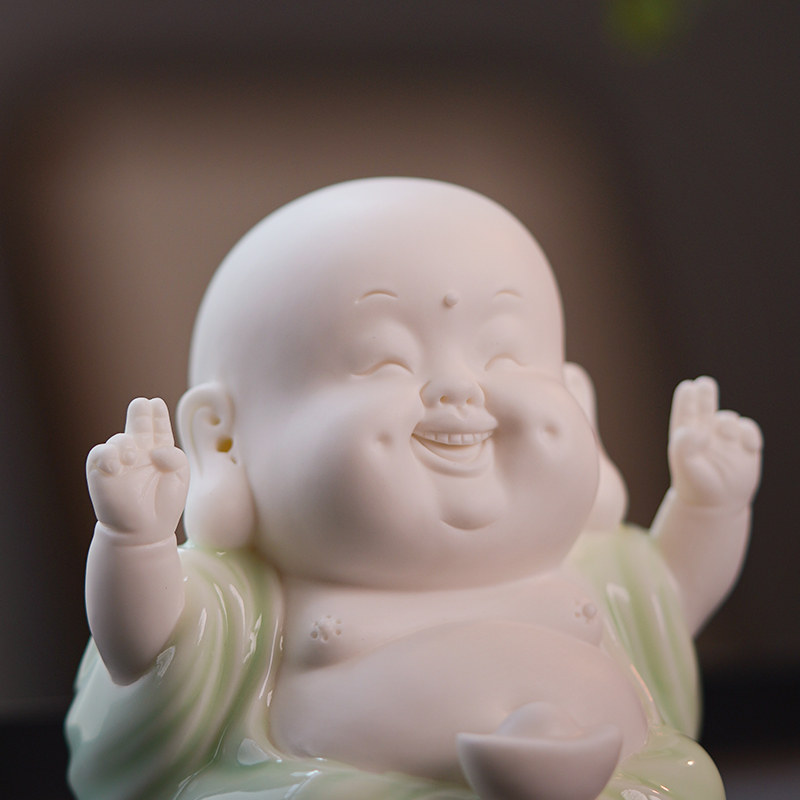 创意笑佛茶宠摆件 开心弥勒佛陶瓷家居装饰品 可养茶宠手工佛珠组