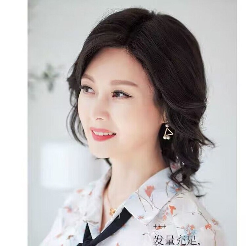 中长发中长卷发大波浪真人发丝中老年假发女妈妈发型自然全头套式