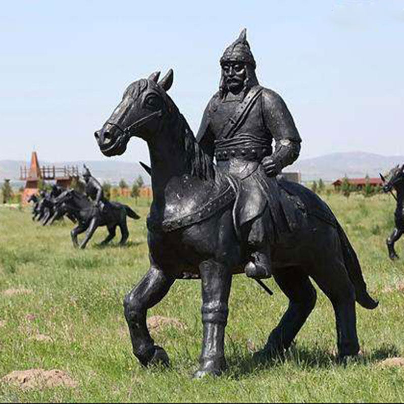 石膏蒙古少数民族雕像定制人物骑马拉车赶牛士兵雕塑订做黄铜摆件