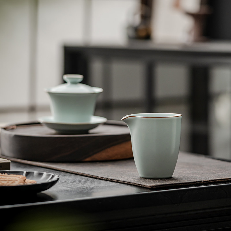 苏氏陶瓷汝窑可开片可养三才盖碗公道杯主人杯功夫茶具普洱茶杯