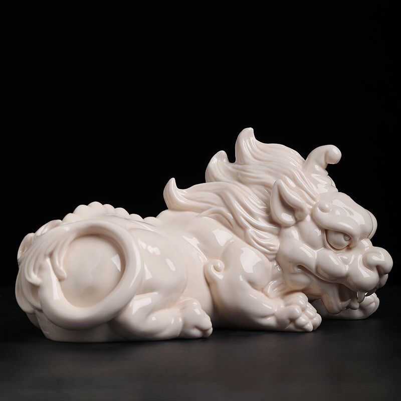 东方泥土陶瓷貔貅一对郑建忠大师手作雕塑艺术摆件办公室招财装饰