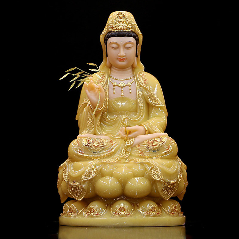 观音佛像 供奉 家用 石雕汉白玉南海观音摆件观世音菩萨 娑婆三圣