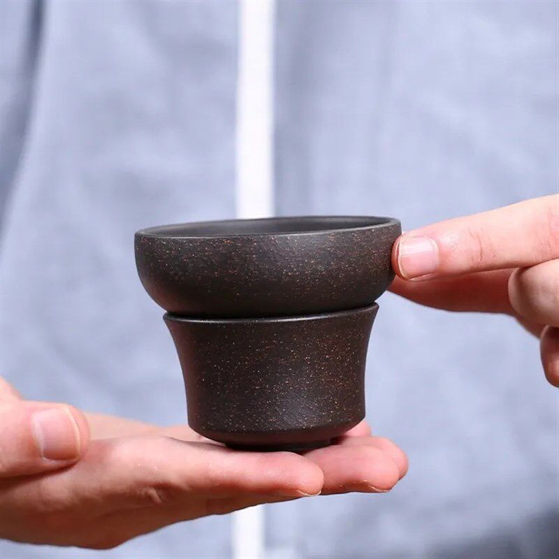 240毫升宜兴原矿黑金砂公道杯紫砂公道杯茶壶配件手工黑金砂茶漏