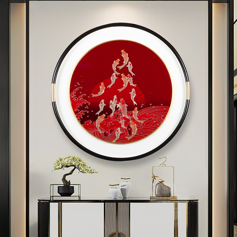 牡丹图玄关画高端正对门的入户装饰画寓意好大白墙圆形背景墙素雅