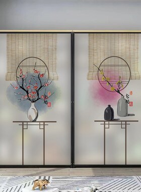 中式玻璃贴纸透光不透明卧室厕所化妆室防走光窗贴静电磨砂玻璃膜