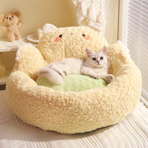 奶油小兽造型猫窝保暖环形设计 四季通用毛绒猫暖垫 适用9斤内小