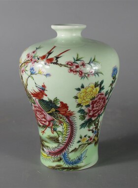景德镇仿古陶瓷清同治粉彩祥凤莱仪花鸟梅瓶家居装饰展柜收藏摆件