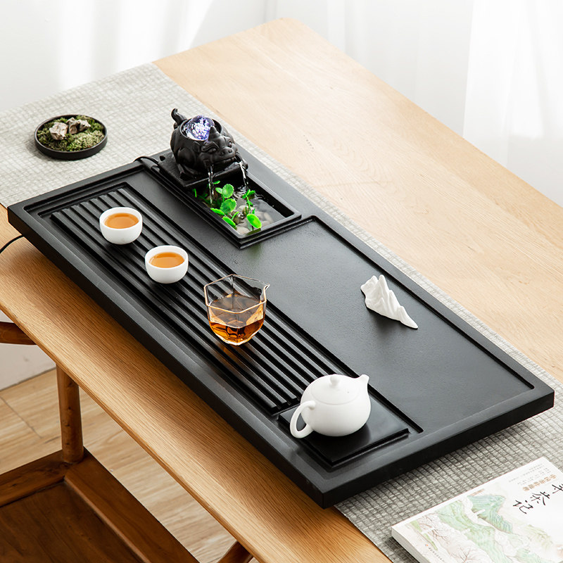 天然乌金石茶盘家用客厅茶台办公室桌功夫茶具流水茶托盘茶海套装