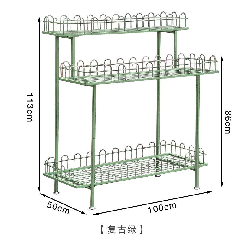 新款美式户外铁艺花架阳台多层落地式双层多肉大花盆架花店展示架