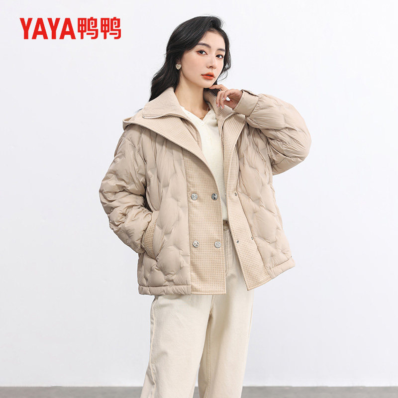 鸭鸭潮流羽绒服女短款连帽保暖舒适外套修身显瘦百搭帽兜冬季上衣