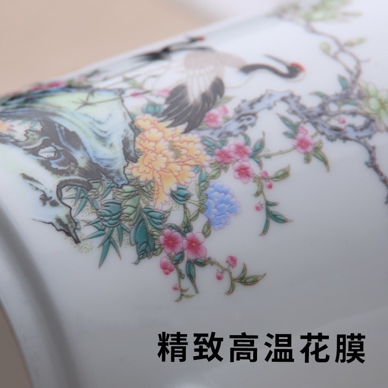 景德镇陶瓷带盖泡茶杯大容量办公室家用耐高温凉水杯中国风伴手礼