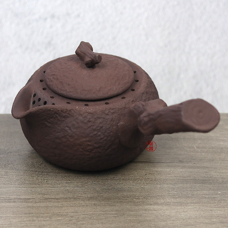 老岩泥泡茶壶陶瓷壶明火加热干烧烤茶粗陶壶侧把单壶围炉煮茶烧水
