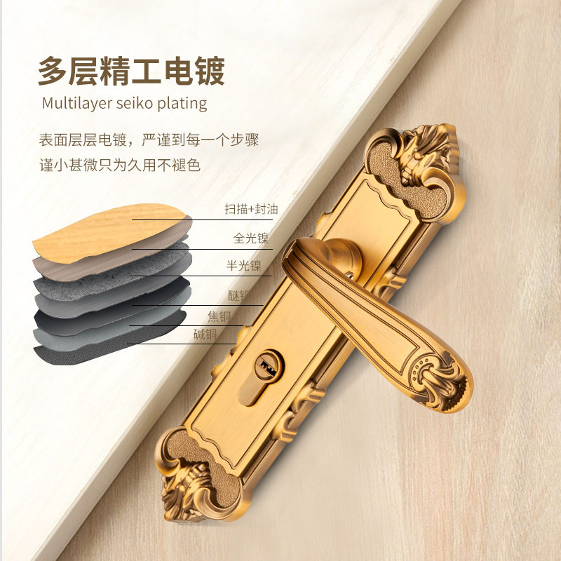 欧式门锁静音房门锁室内家用卧室实木门通用型房间大58门锁具套装