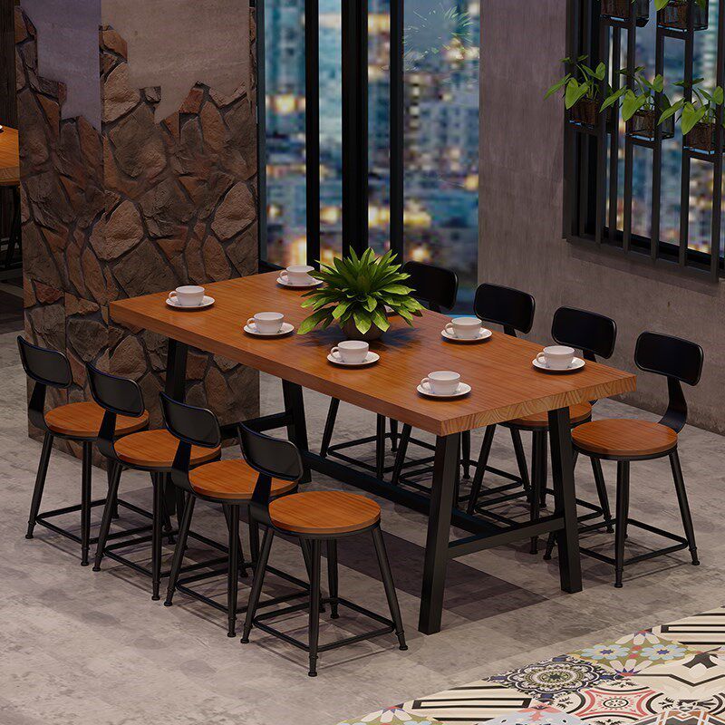 工业风快餐桌椅组合餐饮商用经济型实木桌饭店烧烤甜品咖啡厅桌椅