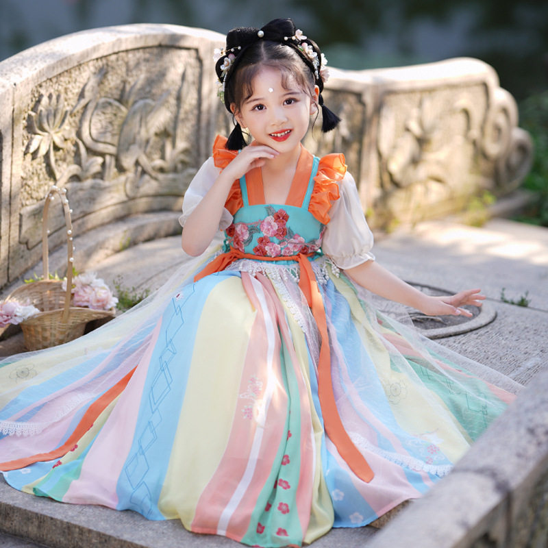 汉服女童夏天新款古风裙子唐装洋装夏儿童古装超仙W女薄款公主裙图片