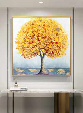 发财树入户进门玄关装饰画现代轻奢餐厅装饰画高档手绘大芬油画村
