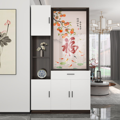 高端屏风隔断置物架入户客厅实木正对进大门现代简约玄关柜子一体