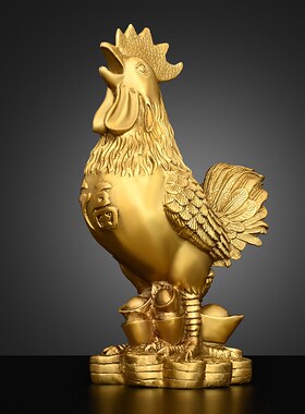 铜鸡摆件纯铜福字鸡金钱元宝鸡家居玄关店铺桌面装饰品大号生肖鸡