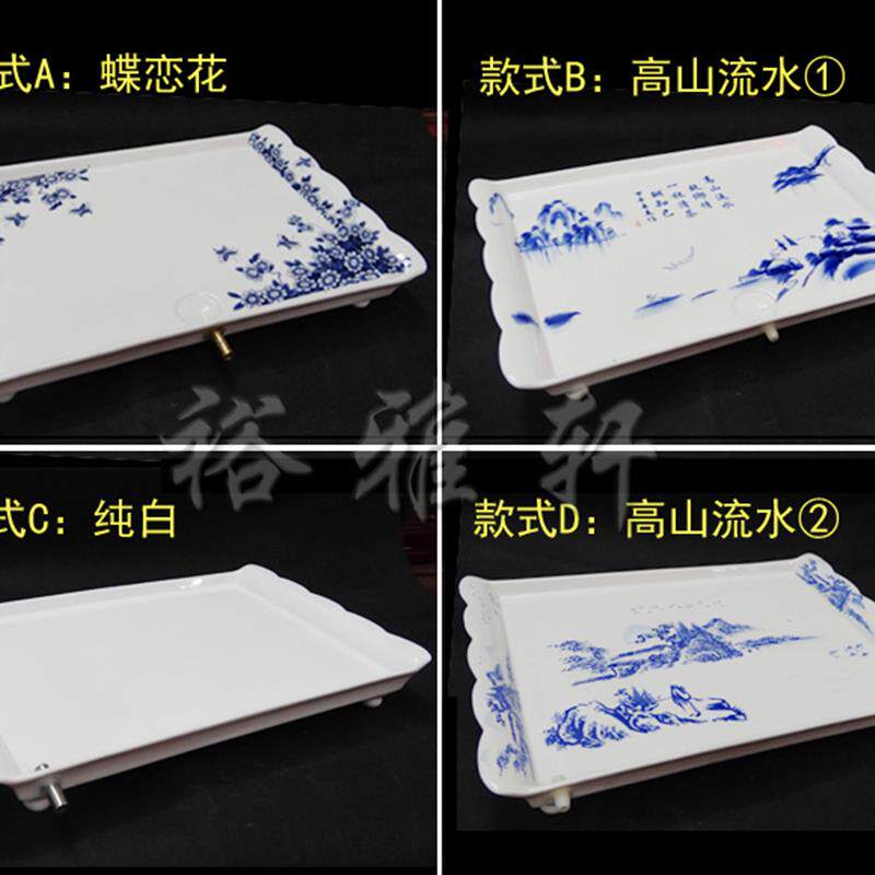 陶瓷茶盘+青花山水长方形茶盘/包邮++排水管式茶盘+24*36