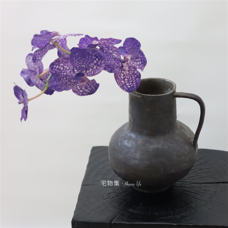日式复古水壶陶瓷花瓶家居侘寂风单耳粗陶罐陶插花花器装饰摆件