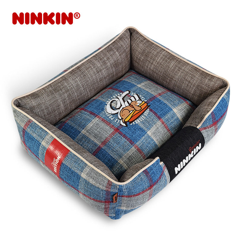 NINKIN狗窝全可拆洗涤棉格子比熊贵宾斗牛柯基柴犬雪纳瑞加厚狗床