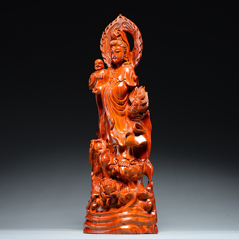 木雕观音佛像寺庙摆件供奉家用观世音菩萨雕刻工艺品