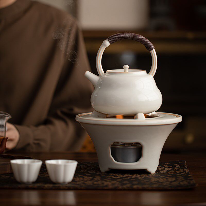 冬日户外明火茶炉煮茶壶提梁壶烧水煮茶器酒精炉围炉煮茶蜡烛耐热