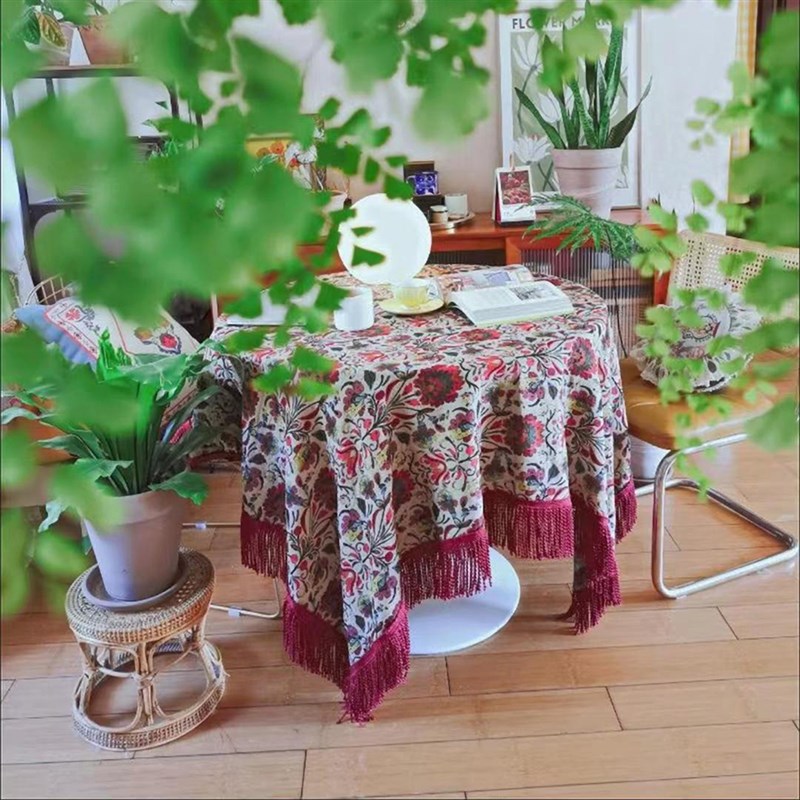 高档餐桌布轻奢高级感布艺美式长条欧美风长方形流苏圆桌茶几盖布