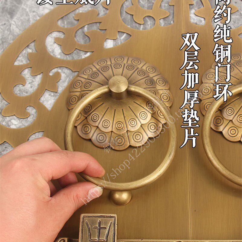 纯铜仿古门栓别墅大门把手镂空简约拉手四合院老式木门门环铜插销