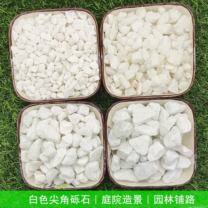 天然白色尖角砾石水磨石地面路面白色石米造景白色石头白玉石