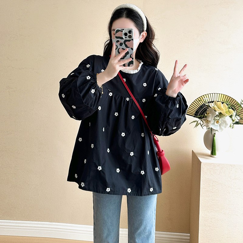 孕妇装春装时尚刺绣长袖上衣宽松衬衫/雪纺衫