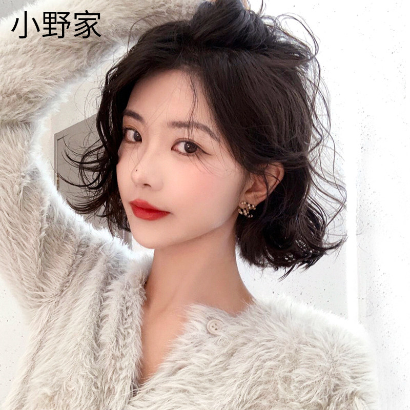 羊毛卷短发假发女真发偏分港风微卷蛋卷头短发造型蓬松自然假发套