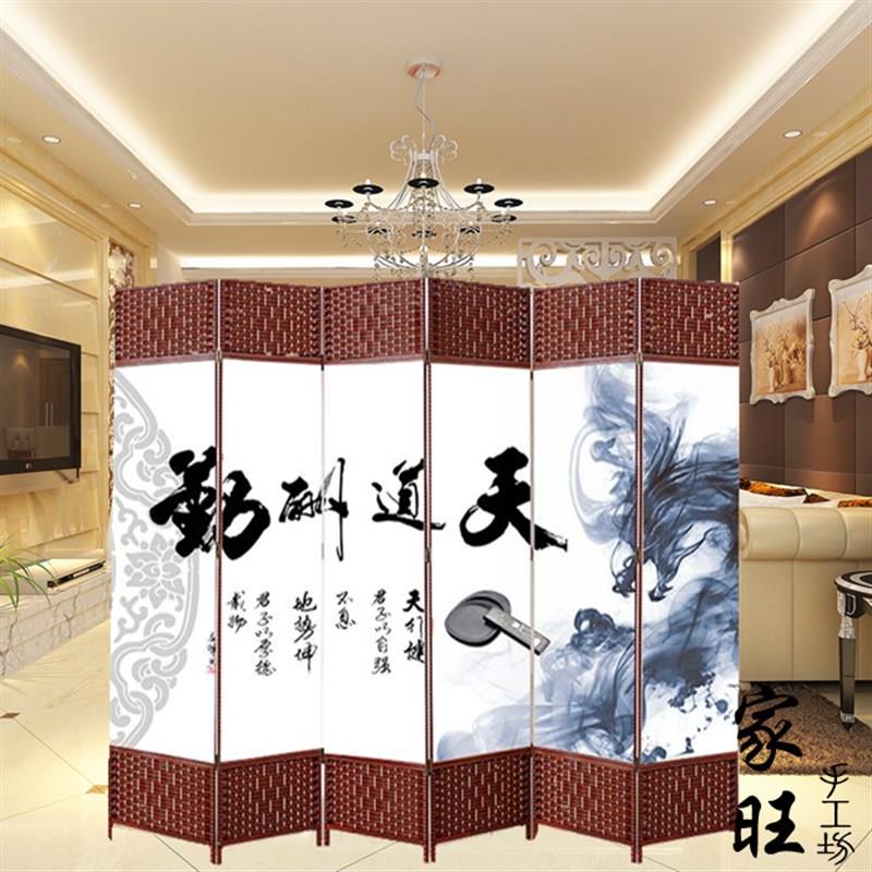 包邮草编屏风布艺隔断折叠家居酒店茶楼风景田园藤编松木移动客厅