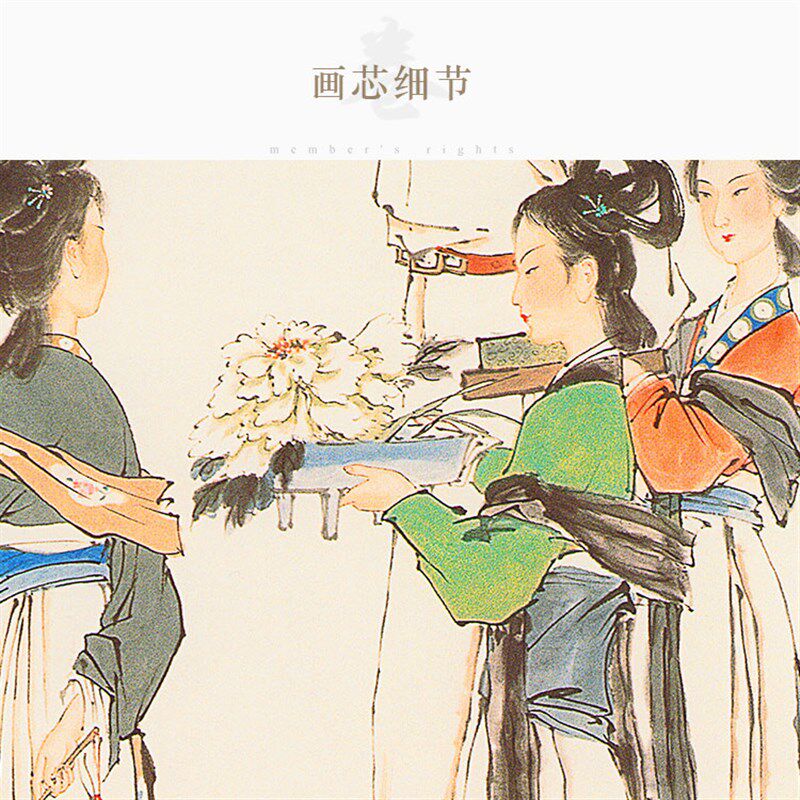 李白诗意图人物画 黄鹤楼清平调卷轴挂画绢布 中式复古装饰丝绸画