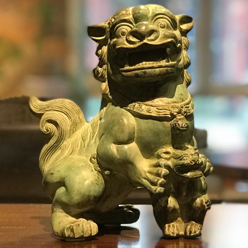 新中式创意木雕狮子摆件家居搭配装饰品酒柜客厅复古摆设手工艺品