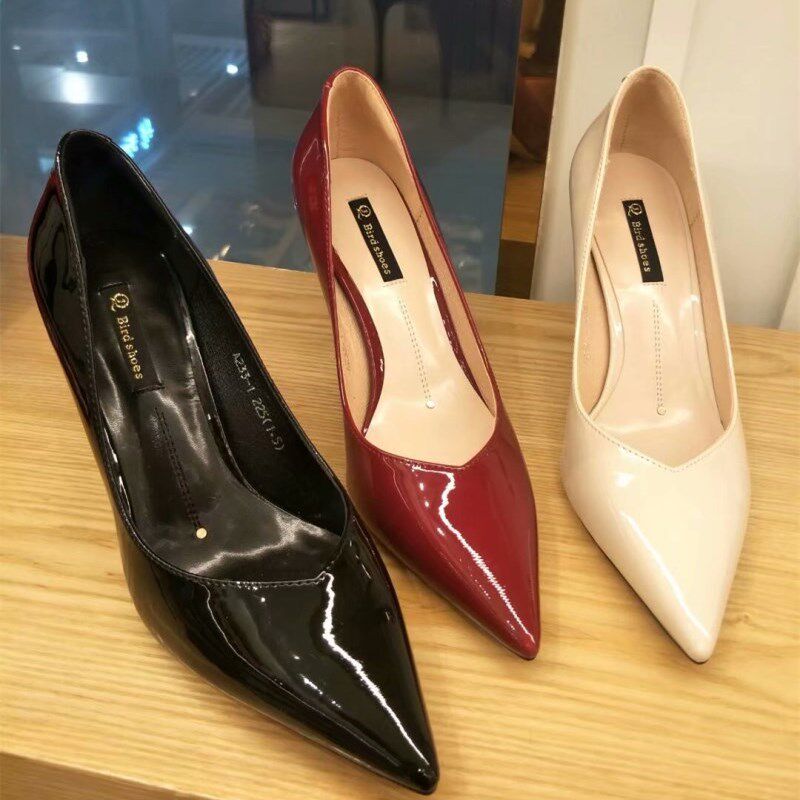 2020新款春季新款百搭韩版漆皮高跟鞋细跟公主尖头单鞋工作鞋女鞋